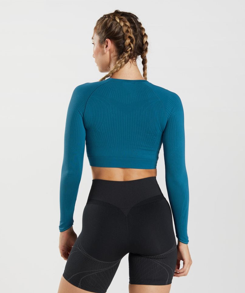 Przycięte Topy Gymshark Apex Seamless Damskie Niebieskie | PL 876BZQ